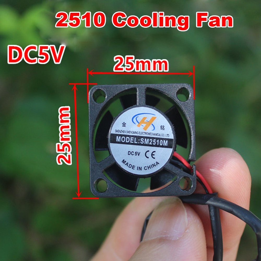 Micro Mini พัดลมไร้แปรง DC 3.7V-6V 4.2V Mute High Air Volume Heat Sink 2510 9500-15000RPM สีดําพัดลมระบายความร้อนขนาดเล็ก 25*25 มม.