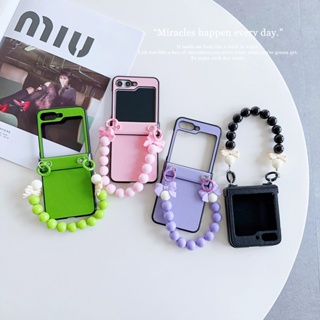 เคสโทรศัพท์หนังแกะ กันกระแทก พร้อมสร้อยข้อมือ สําหรับ Samsung Galaxy Z Flip5 Flip 5