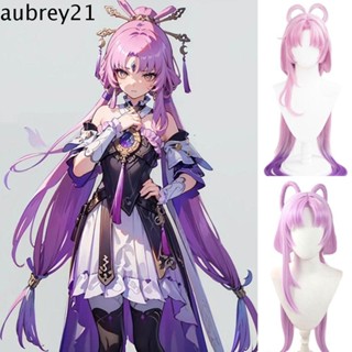 Aubrey1 Honkai Star Rail วิกผมคอสเพลย์ คอสเพลย์ คอสเพลย์ฮาโลวีน แบบยาว สีชมพู ไล่โทนสีม่วง