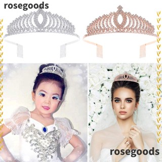 Rosegoods1 มงกุฎเจ้าหญิง ประดับเพชรเทียม พร้อมหวี สีเงิน