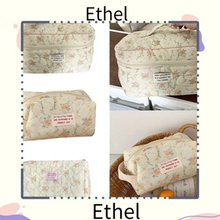 Ethel1 กระเป๋าเครื่องสําอาง ผ้าฝ้าย ลายดอกไม้ อเนกประสงค์ จุของได้เยอะ สําหรับผู้หญิง