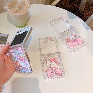 เคสโทรศัพท์มือถือแบบแข็ง ใส บางมาก กันกระแทก แต่งโบว์ สีชมพู สําหรับ Samsung ZFlip 5 Z Flip5 Z Flip 5 5g