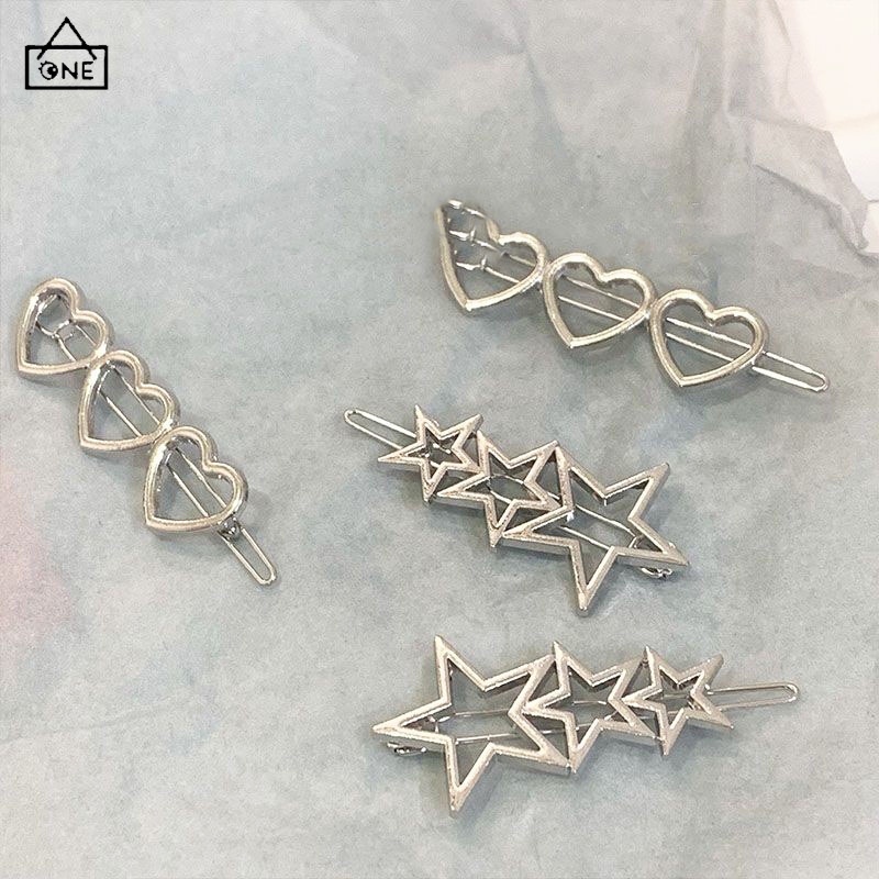 COD❤️พร้อมส่งกิ๊บติดผมสีเงินรูปดาวห้าแฉกลายหัวใจสไตล์ญี่ปุ่นน่ารักนักเรียนสำหรับผู้หญิงเครื่องประดับผม-a.one