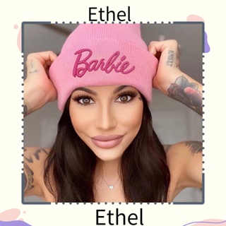 Ethel1 หมวกบีนนี่ ผ้าวูลถัก ให้ความอบอุ่น ปักลายแมว สีชมพู สําหรับตุ๊กตาบาร์บี้