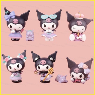 ใหม่ โมเดลตุ๊กตาฟิกเกอร์ Sanrio Kuromi Little Demon and Baku ของเล่นสําหรับเด็ก ของขวัญวันเกิด ตกแต่งเค้ก 6 ชิ้น