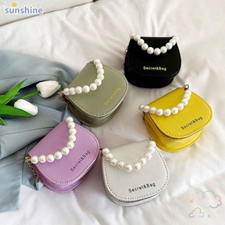 Ssunshine กระเป๋าสะพายไหล่ กระเป๋าถือ สะพายข้าง หนัง PU แต่งสายโซ่ ขนาดเล็ก สีพื้น สําหรับสตรี