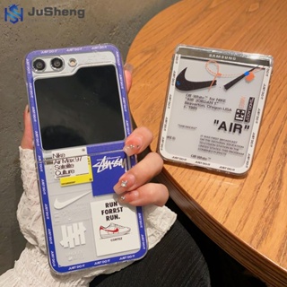 Jusheng เคสโทรศัพท์มือถือ PC แบบใส ตะขอสีฟ้า สําหรับ Samsung Z Flip5