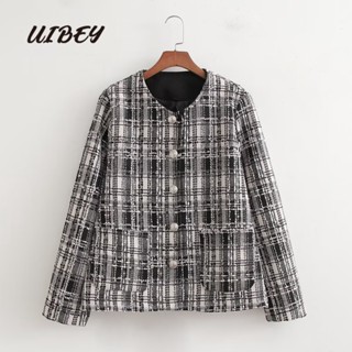 Uibey เสื้อโค้ท คอกลม แต่งกระดุมแถวเดียว 3433