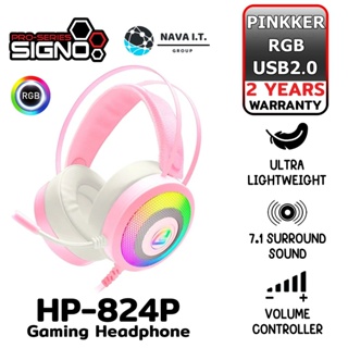 COINSคืน15%⚡FB9JMZV6⚡ SIGNO E-SPORT HEADSET (หูฟัง) HP-824P PINKKER (PINK) รับประกัน 2ปี