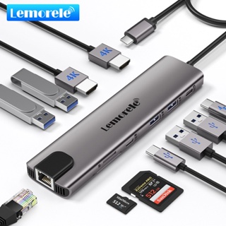 Lemorele USB C Station 11-in-1 Dual Display Adapter พร้อม HDMI 4K Gigabit Ethernet 4 USB-A Daten 100W PD, SD/TF แล็ปท็อปพีซี MacBook Windows Dell