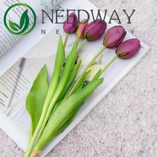 Needway ช่อดอกทิวลิปประดิษฐ์ สัมผัสเหมือนจริง สําหรับตกแต่งงานแต่งงาน สํานักงาน 5 ชิ้น ต่อช่อ