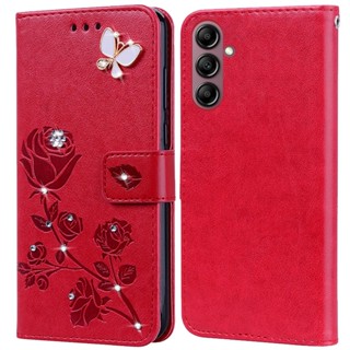 เคสโทรศัพท์มือถือหนัง ซิลิโคน พิมพ์ลายดอกกุหลาบ ลายนูน สําหรับ Samsung Galaxy A14 5G A14 4G