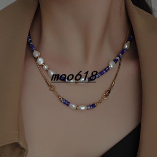 ** Moo618 * ของแท้ สร้อยคอโซ่ ประดับไข่มุก หรูหรา ไฮเอนด์ สีฟ้า สไตล์บาร็อค ฤดูร้อน สําหรับผู้หญิง 2023