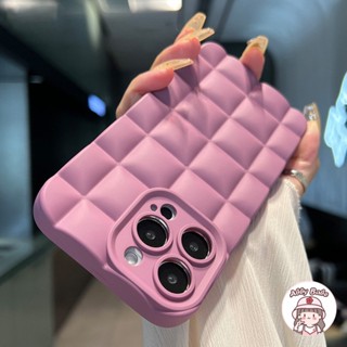 เคส TPU นิ่ม ปิดด้านหลัง ลายตารางสีม่วงอ่อน 3D กันกระแทก สําหรับ IP 14 Pro Max IP 11 12 11 Pro Max X XS