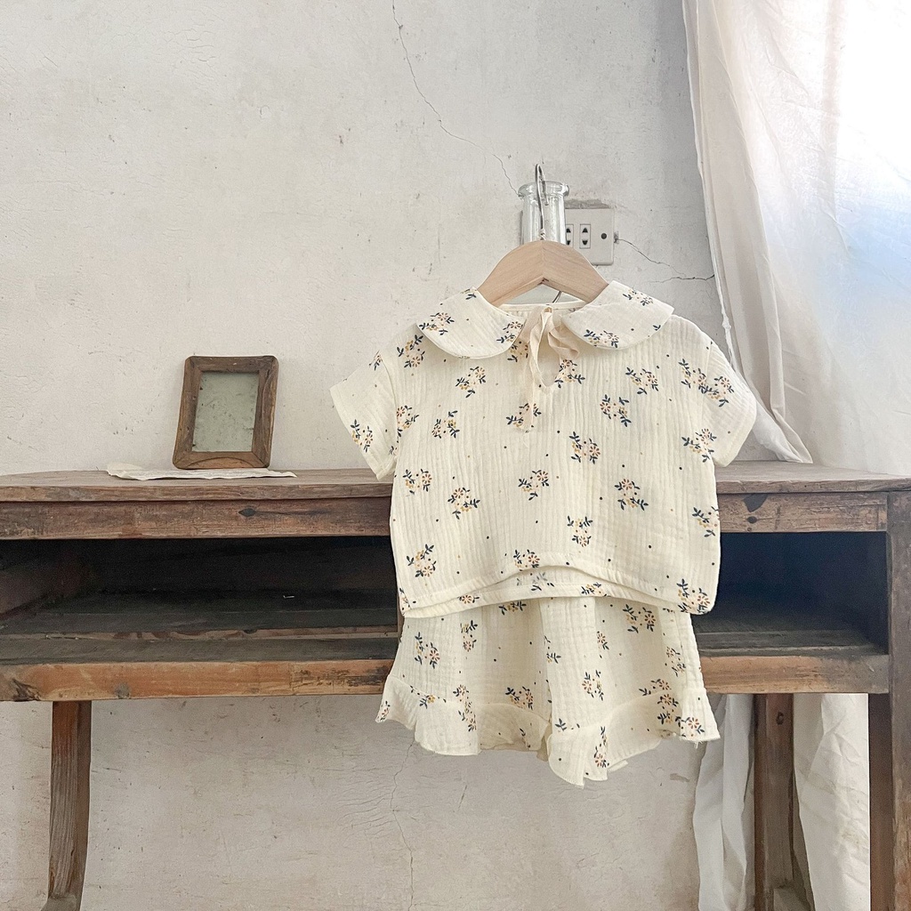 ชุดจั๊มสูท ผ้าฝ้ายแท้ ลายดอกไม้ และกางเกงขาสั้น เอวสูง แต่งระบาย สําหรับเด็กทารกแรกเกิด - รูปที่ 6