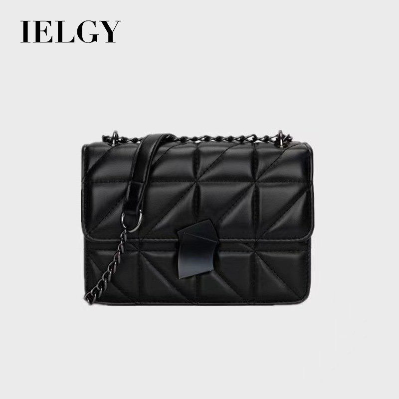 Ielgy กระเป๋าสี่เหลี่ยมเล็กกระเป๋าหญิงสีดําทุกวันจับคู่สีทึบ Retro แฟชั่น All-Match ล็อคโซ่กระเป๋าไหล่กระเป๋า Messenger