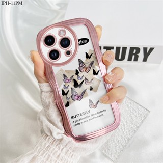 iPhone 11 X XR XS Max SE 6 6S 7 8 Plus Pro 2022 2020 เข้ากันได้ เคสไอโฟน สำหรับ Case Cartoon Beautiful Butterfly Plating Wavy เคส เคสโทรศัพท์ เคสมือถือ Full Cover Soft Phone Cases Casing