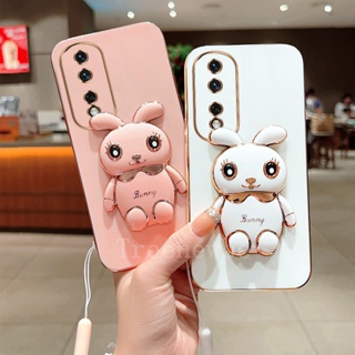 เคสโทรศัพท์มือถือ ป้องกันเลนส์กล้อง ลายกระต่าย พร้อมขาตั้ง สําหรับ Honor 80 70 60 50 Pro GT