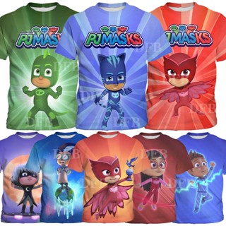 เสื้อยืดแขนสั้น พิมพ์ลายการ์ตูนแอนิเมชั่น PJ Masks 3 มิติ ทรงหลวม สไตล์ยุโรป และอเมริกา แฟชั่นฤดูใบไม้ผลิ และฤดูร้อน สําหรับเด็กผู้ชาย