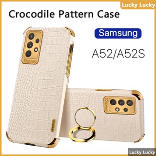 เคส Samsung A52 A52s A72 A13 A23 A33 A53 A73 5G ลายจระเข้ ที่วางแหวนนิ้ว ฝาครอบ PU กล้องปกป้องเต็มรูปแบบ ชุบทอง บาง ความรู้สึกที่ยอดเยี่ยม ป้องกันลายนิ้วมือ ซับในกระจายความร้อน