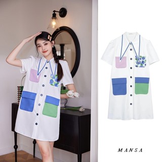 MANSA White Paneled Summer Dress เสื้อผ้าแฟชั่นผู้หญิง เดรส เดรสยาวเกาหลี