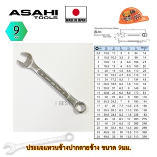 Asahi ประแจแหวนข้างปากตาย อาซาฮี ขนาด 9มม. ผลิตจากประเทศญี่ปุ่น