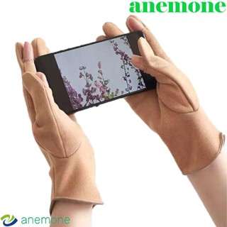 Anemone ถุงมือผู้ชาย ถุงมือฤดูหนาว เกาหลี กันลื่น ตุ๊กตาขับรถ หน้าจอสัมผัส หนา ถุงมือห้านิ้ว