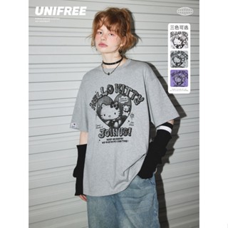 【HelloKitty】UNIFREE Short-sleeved T-shirt Cartoon Sweet Cool Oversize Top