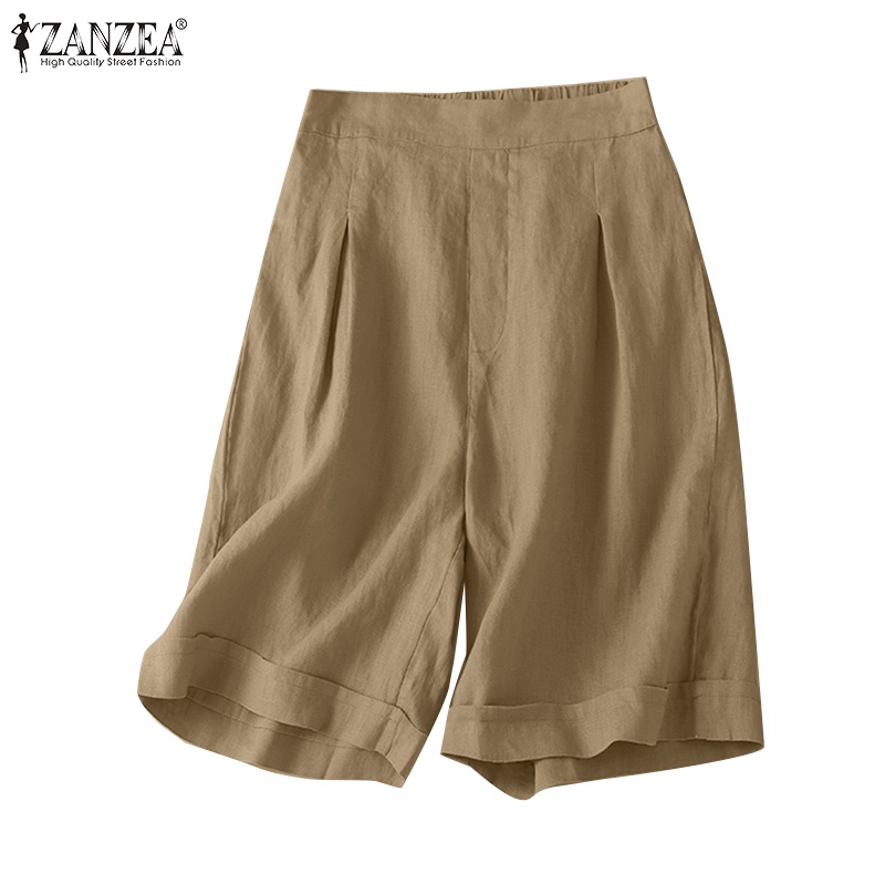 Zanzea กางเกงขาสั้น เอวยางยืด จับจีบ ลําลอง ใส่ในบ้าน สําหรับผู้หญิง