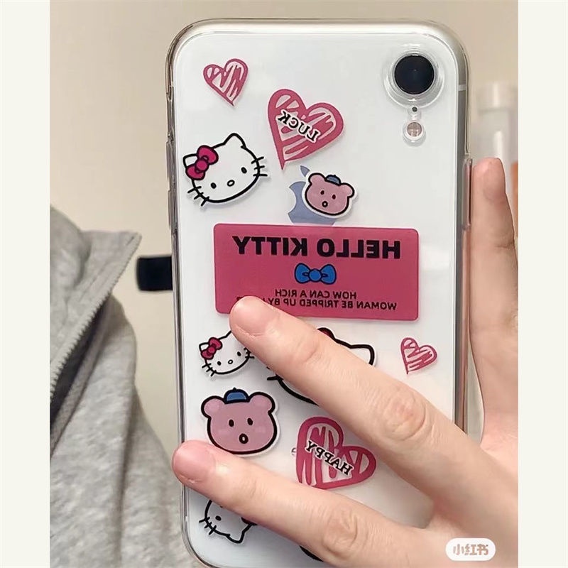 New Kitty Cat Sticker Style Phone Case For Iphone11 Transparent Phone Case Xs/XR Apple 12 Soft Case 13pro Cute 8P