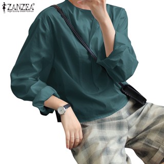 Zanzea เสื้อเชิ้ต คอกลม แขนยาว ลําลอง วันหยุด สําหรับผู้หญิง