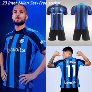 เสื้อกีฬาแขนสั้น ลายทีม Inter Milan ทีมเหย้า เบอร์ 2023 เลขที่ 10 Laotaro เสื้อกีฬาแขนสั้น กางเกงขาสั้น ระบายอากาศได้ดี แบบแห้งเร็ว 90 Lucku