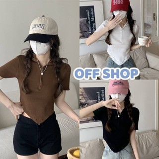 OFF SHOP พร้อมส่ง (OFF-M0708-1) เสื้อไหมพรมคอเต่าแขนสั้น ปรับซิปเป็นคอปกได้เก๋มาก -C