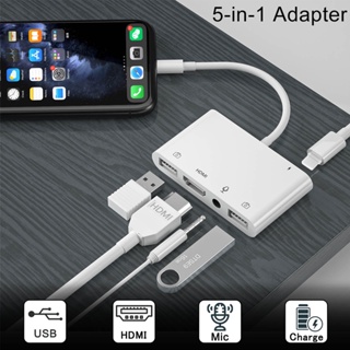 อะแดปเตอร์แปลง HDMI ดิจิทัล Av 8 Pin Dual USB OTG Hub สําหรับ iPhone iPad 1080p TV ไมค์ เสียง ถ่ายทอดสด พร้อมที่ชาร์จ