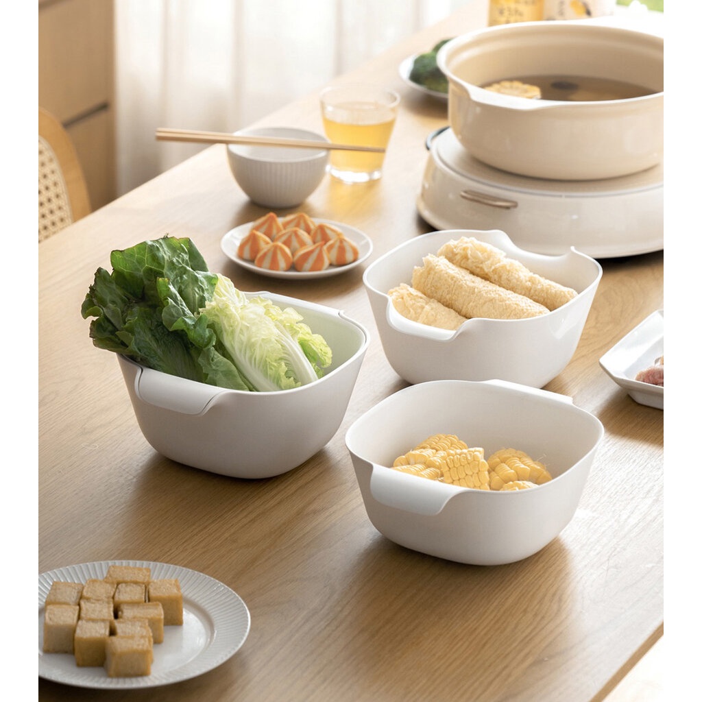 Omocha | Drain basket ตะกร้าล้างผัก 2 ชั้น Double Layer ตะกร้าล้างผักผลไม้ มีตะแกรงระบายน้ำ Vegetable Basket Colander