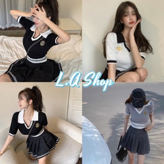 L.A Shop พร้อมส่ง เสื้อไหมพรมแขนสั้นคอปก นักเรียนเกาหลีมากแม่ "T025" -C