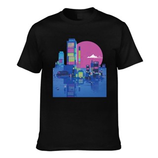 เสื้อยืด แบบนิ่ม พิมพ์ลายอนิเมะ Skyline City สไตล์ญี่ปุ่น สําหรับสเก็ต