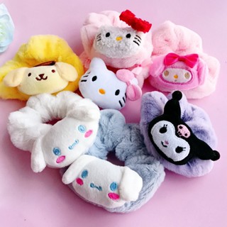 Sanrios Kawaii Scrunchies การ์ตูนน่ารัก Cinnamoroll My Melody Kuromi Plush Scrunchies ยางรัดผม เครื่องประดับผม