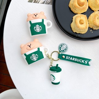 เคสหูฟังบลูทูธไร้สาย ซิลิโคนนิ่ม ลายการ์ตูนหมี Starbucks 3D พร้อมจี้ สําหรับ Airpods pro 1 2 3 pro2