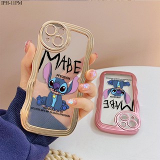 iPhone 11 X XR XS Max SE 6 6S 7 8 Plus Pro 2022 2020 Compatible เข้ากันได้ เคสไอโฟน สำหรับ Case Cartoon Stitch Pattern Plating Wavy เคส เคสโทรศัพท์ เคสมือถือ Full Cover Soft Phone Cases Casing