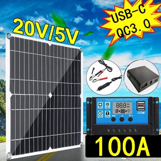 ขายดี แผงชาร์จพลังงานแสงอาทิตย์ 100w 100A พร้อมแบตเตอรี่ สําหรับรถยนต์ RVs