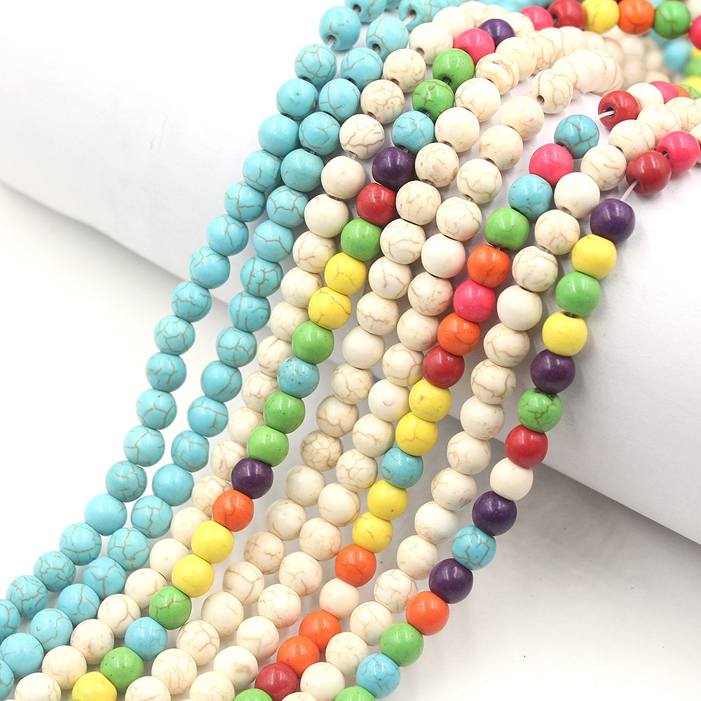 เทอร์ควอยซ์หลวมลูกปัดลูกปัดกึ่งสําเร็จรูปสังเคราะห์ Turquoise รอบลูกปัด diy เครื่องประดับอุปกรณ์เสริม Optimized Turquoise ลูกปัด