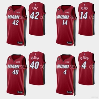 เสื้อกีฬาบาสเก็ตบอล NBA Jersey Miami Heat Haslen Oladipo Love Herro สีแดง พลัสไซซ์ สําหรับผู้ชาย และผู้หญิง ไซซ์ 22-23