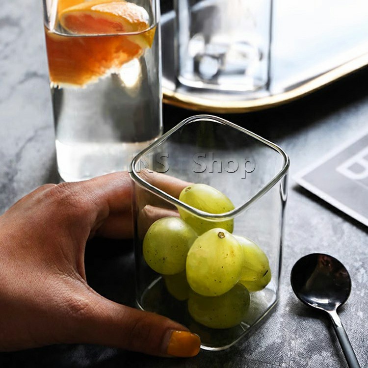 แก้วนมทรงสี่เหลี่ยมทนความร้อน ใส่เย็นได้ Square transparent glass