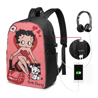 Betty Boop กระเป๋าเป้สะพายหลังลําลอง ใส่แล็ปท็อป ความจุขนาดใหญ่ 17 นิ้ว USB สําหรับเด็กนักเรียน เดินทาง กลางแจ้ง