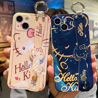 เคสโทรศัพท์มือถือ ลายแมวคิตตี้ พร้อมสายคล้องข้อมือ สําหรับ IPhone 12 13 14 11 Pro Max X Xs Max Xr Vpplk