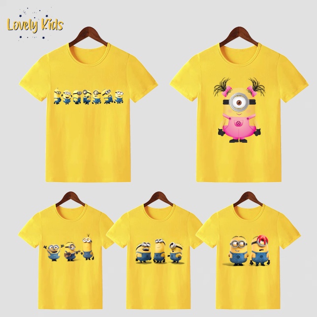 \12304; Wholesale】เสื้อยืด ลายมินเนี่ยนน่ารัก สีเหลือง สําหรับเด็กวัยหัดเดิน 3-16 ปี 5 ลาย