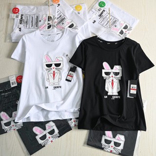 เสื้อยืดคอกลม แขนสั้น ผ้าฝ้าย พิมพ์ลายตัวอักษร Karl Lagerfeld แฟชั่นทันสมัย