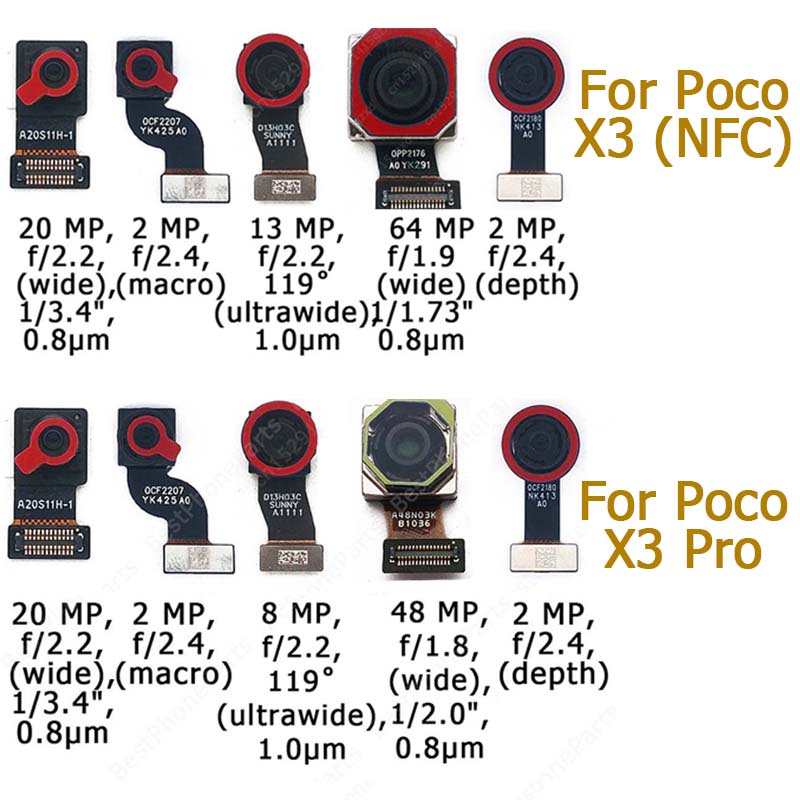 สําหรับ Xiaomi Mi Poco X3 NFC Pro ของแท้ ด้านหลังกล้อง ด้านหน้า ด้านหลัง หันหน้า เซลฟี่ ด้านหลัง โมดูลกล้อง อะไหล่เปลี่ยน