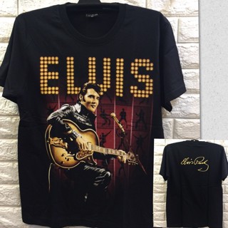 เสื้อยืดแขนสั้น พิมพ์ลาย Elvis Presley สีดํา